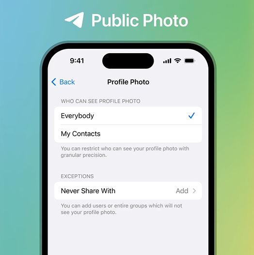 عکس نمایه عمومی شما در آپدیت جدید تلگرام