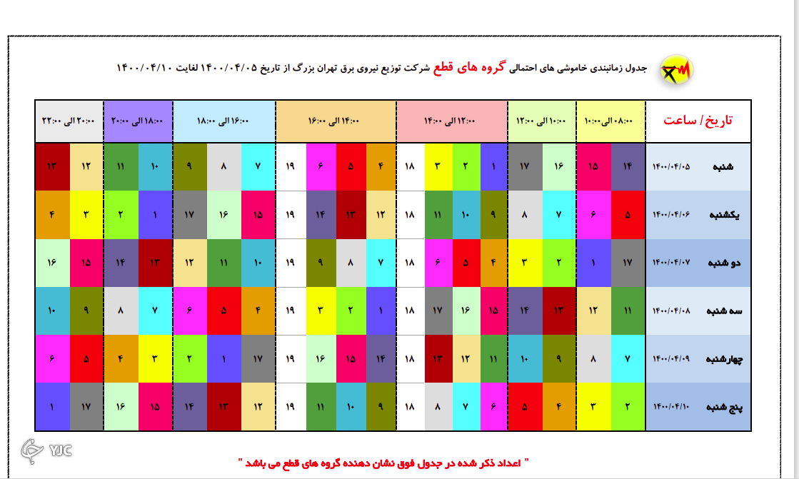 جزئیات قطعی برق در پایتخت از ساعت 8 صبح تا 2 بعد از ظهر امروز